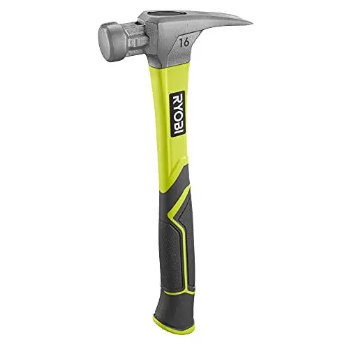 Produktbild: RYOBI Klauenhammer RH16FSS, Magnetischer Nagelhalter, 450 g, glatte Schlagfläche, Rutschfester Griff