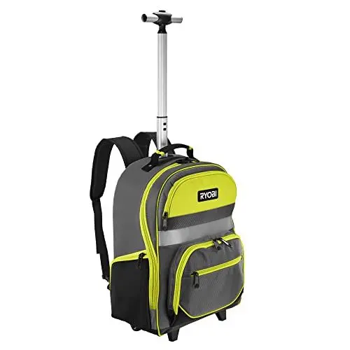 Produktbild: Ryobi Werkzeug-Rucksack RSSBP2 (integrierten Rollen, teleskopierbarem Griff, 600-Denier Polyester Korpus, Gepolsterte Schultergurte, 2x breite Innentaschen, eine mit Reißverschluss, mit Laptopfach)