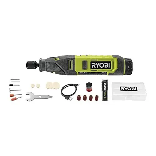 Produktbild: RYOBI 4 V USB-LITHIUM Akku-Rotationswerkzeug RRT4-120GA15, inkl. 15 teiliges Zubehörset, inkl. 1 x 4 V 2,0 Ah Akku und USB-C Ladekabel