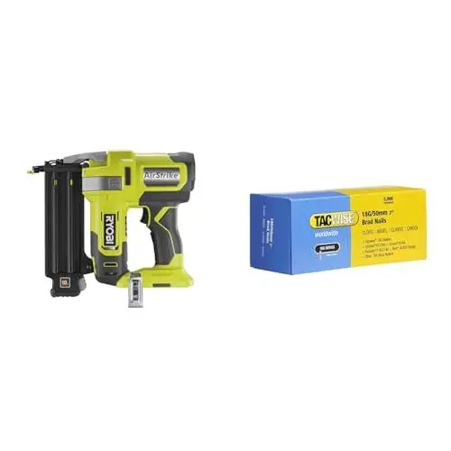 Produktbild: Ryobi 18 V ONE+ Akku-Nagler R18GN18-0 (Nagelstärke 1,2 mm, Nagellänge 15-50 mm, Magazinkapazität 105 St.) & Tacwise 0401 18G/50mm Stiftnägel, 5.000 Stück