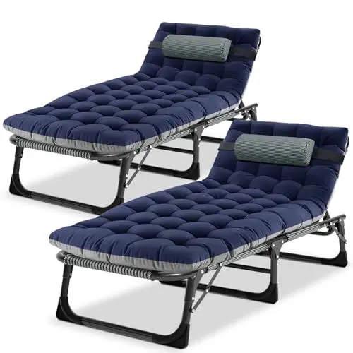 Produktbild: Ryuhic 2er Klappbar Sonnenliege Gartenliege, 68cm Breite 200kg Loading mit Matratze und Kopfstütze Klappbar Liegestuhl, Geeignet für Balkon, Strande, Garten, Kann als Campingbett und Gästebett