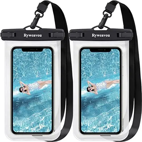 Produktbild: Ryweavou Universelle wasserdichte Handyhülle, wasserdichte Handytasche Kompatibel für iPhone 15 14 13 12 11 Pro Max XS XR X Samsung S22 S21 Huawei bis zu 7 Zoll, IPX8 Unterwasser handyhülle 2 Pcs