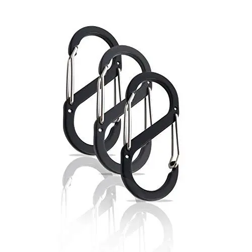 Produktbild: S Karabiner Klein - Schlüsselanhänger Mit Doppelöffnung - Mini Karabiner Set - Carabiner - 3 Stück Schwarz (25 x 23 mm)