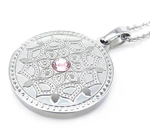 Produktbild: Sabo Lotus Symbol Design Magnet Kettenanhänger Lotusblüte mit rosa Swarovski Eiskristall Energetix 4you 2775 inkl. Kette