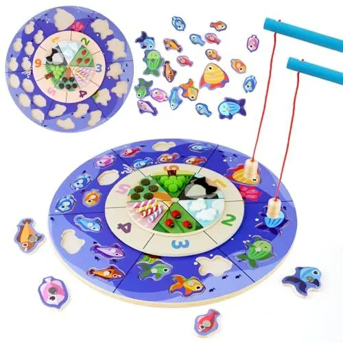 Produktbild: sacemontic Montessori Spielzeug ab 12 3 4 5 Jahre Magnetische Angelspiel Holz Magnetspiel Magnete Motorikspielzeug Sortierspiel Kinderspielzeug für Kinder