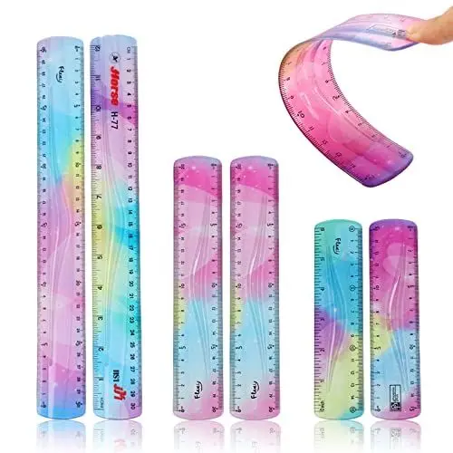 Produktbild: SacJkt Flexibles Lineal Set, Lineal 30cm Lineal 20cm Lineal 15cm Flexibel, 6 Stücke Bunt Lineal Weich für Kinder Mädchen, Transparent Lineal Bruchsicher Biegbares für Schule Büro Zuhause