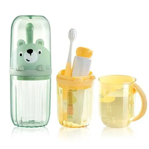 Produktbild: SacJkt Zahnputzbecher Kinder, 2 Stück Zahnbürsten Etui Karikatur Tier Zahnputzbecher Set mit abnehmbarem Griff, Zahnbürstenhalter für Geschäftsreise, Reisen oder den täglichen Gebrauch