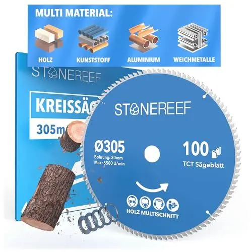 Produktbild: Sägeblatt 305x30 - Kreissägeblatt (inkl. Adapter auf Bohrung 20 &16mm), kompatibel mit Winkelschleifer von Bosch, Makita usw. - Sägeblatt Kreissäge Nagelfest - für Holz & Alu