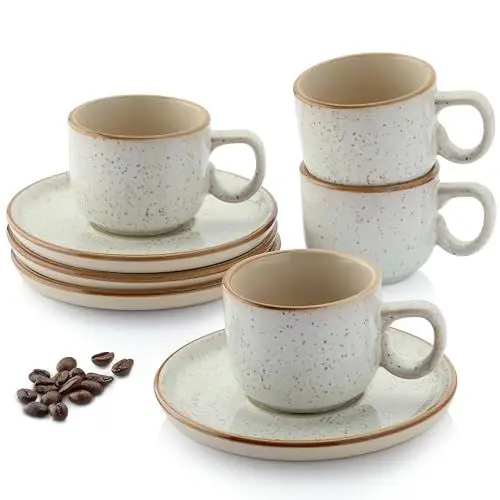 Produktbild: Sänger Rio Creme | Espressotassen Set 8 teilig, Tassen Set 4 Personen, Espresso- & Mokkatassen, kratz- spülmaschinen- mikrowellenfest, 4xTassen & 4xUntertassen cremefarben 80 ml | VALUE COLLECTION