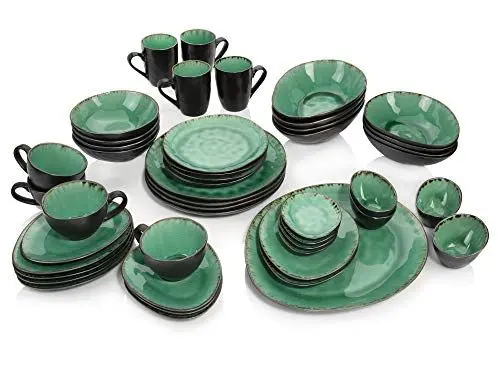 Produktbild: SÄNGER | Kombiservice Palm Beach 47 teiliges Geschirr-Service 4 Personen Steingut, Speise-, Dessert-, Unterteller, Becher, Tassen, Untertassen, Schalen, Servierplatte, erweiterbar | PREMIUM COLLECTION