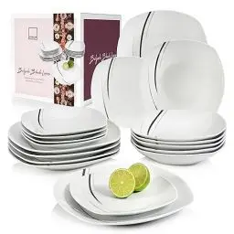 Produktbild: SÄNGER | Tafelservice Bilgola Black Lines aus Porzellan, 18-teiliges Geschirrset für 6 Personen, Teller Set, Eckig | PREMIUM COLLECTION