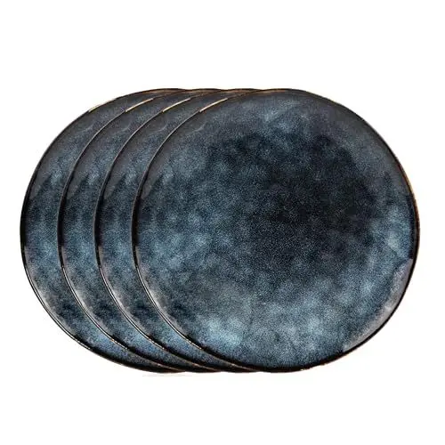 Produktbild: Sänger | Dessertteller Set Tokio 4 tlg, Teller Set 4 Personen, Steingut Plates Set, Essgeschirr, Teller Modern Handmade, Essservice in Dunkelblau mit Schwarzen Akzenten | PREMIUM COLLECTION