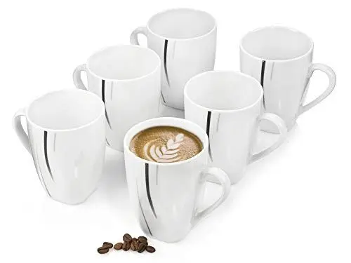 Produktbild: Sänger | Kaffeebecher Set Bilgola Black Lines aus Porzellan, 6-teiliges Kaffeebecher Set, Klassisches Design in Weiß mit Schwarzen Linien 250 ml | PREMIUM COLLECTION