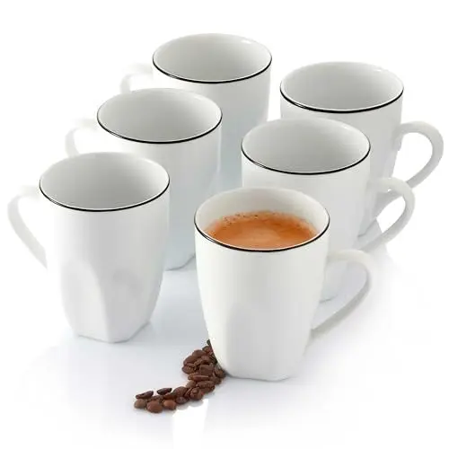Produktbild: Sänger | Kaffeetassen Set Bilgola Black Rim 6 tlg, Kaffeebecher Porzellan für 6 Personen, Kaffeetassen & Becher spülmaschinenfest Tassen Set in Weiß mit Schwarzen Akzenten 220 ml | PREMIUM COLLECTION