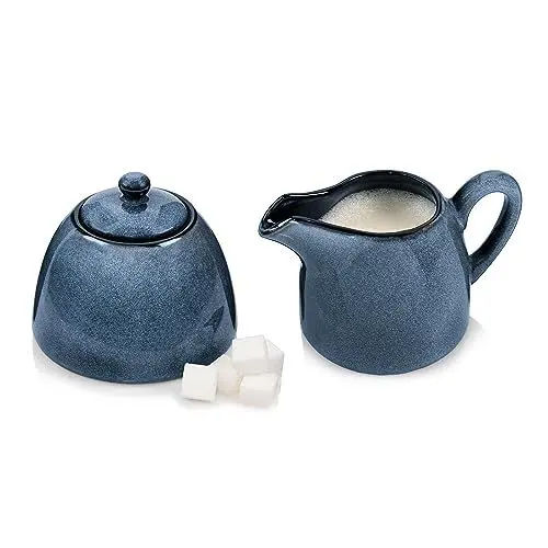 Produktbild: Sänger | Milch und Zucker Set Darwin 3 TLG, Zuckerdose und Milchkännchen Set Steingut, Zuckerdose mit Deckel und Milchkanne, Milchbehälter und Zuckerdosierer, Zuckerbehälter Blau | Premium Collection