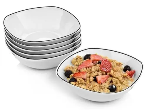 Produktbild: Sänger | Müslischalen Bilgola Black Rim 6 tlg, Müsli Schüssel Set 6 Personen, Porzellan Bowl Schüssel, Schale Spülmaschinenfest, Müsli Schale Weiß mit Schwarzen Aktzenten 300 ml | PREMIUM COLLECTION