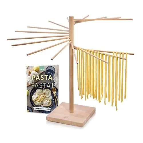 Produktbild: Sänger | Pastatrockner aus Holz, Nudeltrockner, Nudelständer zum Trocknen, Gesamthöhe 50cm, mit 16 abnehmbaren Armen, inkl. Booklet „Pasta Pasta“ mit 10 exklusiven Pastarezepten
