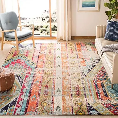 Produktbild: SAFAVIEH Boho Teppich für Wohnzimmer, Esszimmer, Schlafzimmer - Monaco Collection, Kurzer Flor, Multi, 122 X 170 cm
