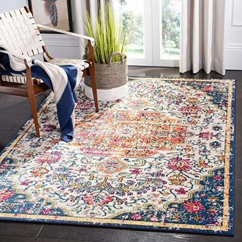 Produktbild: SAFAVIEH Boho Teppich für Wohnzimmer, Esszimmer, Schlafzimmer - Madison Collection, Kurzer Flor, Elfenbein und Orange, 183 X 274 cm