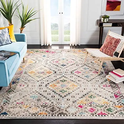 Produktbild: SAFAVIEH Boho Teppich für Wohnzimmer, Esszimmer, Schlafzimmer - Madison Collection, Kurzer Flor, Grau und Gelb, 160 X 229 cm