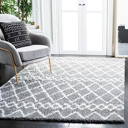 Produktbild: SAFAVIEH Zottelig Teppich für Wohnzimmer, Esszimmer, Schlafzimmer - Berber Shag Collection, Kurzer Flor, Hellgrau und Creme, 122 X 183 cm