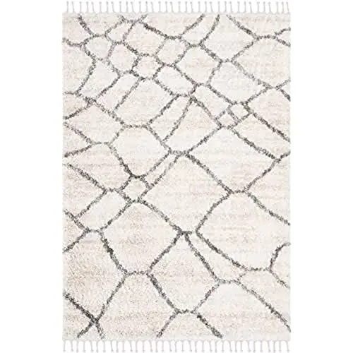 Produktbild: SAFAVIEH Zottelig Teppich für Wohnzimmer, Esszimmer, Schlafzimmer - Berber Fringe Shag Collection, Kurzer Flor, Creme und Grau, 183 X 274 cm