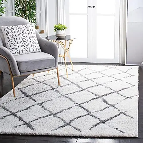 Produktbild: SAFAVIEH Zottelig Teppich für Wohnzimmer, Esszimmer, Schlafzimmer - Berber Shag Collection, Kurzer Flor, Creme und Hellgrau, 155 X 155 cm