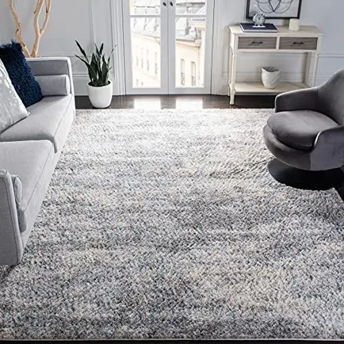 Produktbild: SAFAVIEH Zottelig Teppich für Wohnzimmer, Esszimmer, Schlafzimmer - Berber Shag Collection, Kurzer Flor, Grau und Creme, 183 X 274 cm