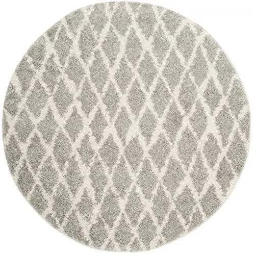 Produktbild: SAFAVIEH Zottelig Teppich für Wohnzimmer, Esszimmer, Schlafzimmer - Berber Shag Collection, Kurzer Flor, Hellgrau und Creme, 155 X 155 cm