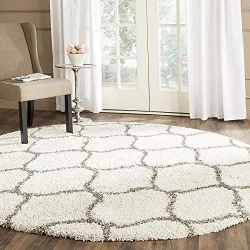 Produktbild: SAFAVIEH Zottelig Teppich für Wohnzimmer, Esszimmer, Schlafzimmer - Hudson Shag Collection, Hoher Flor, Elfenbein und Grau, 213 X 213 cm
