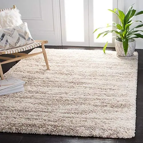 Produktbild: Safavieh Zottelig Teppich für Wohnzimmer, Esszimmer, Schlafzimmer - Hudson Shag Collection, Hoher Flor, Elfenbein und Beige, 240 x 300 cm