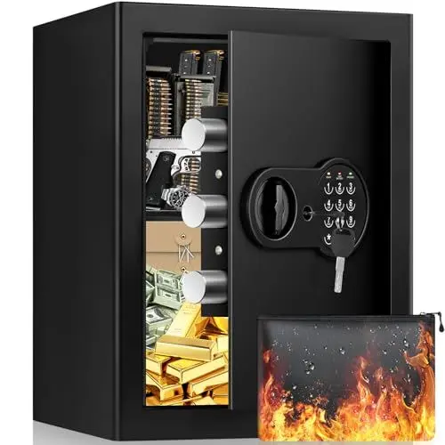 Produktbild: 67L Groß Safe Tresor Feuerfest für Zuhause, mit feuerfester Tasche, Digitaler Tresor mit Herausnehmbares Regal und Alarmanlage, Heimsafeschrank Aufbewahrung von Geld, Dokumente, Medikamenten