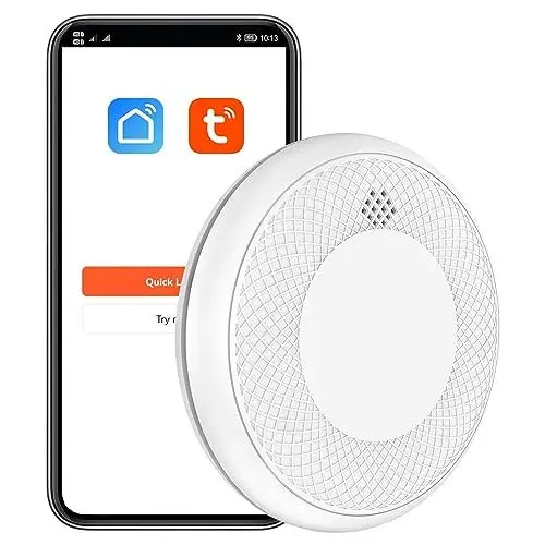 Produktbild: Safeliveo Hauchdünn Rauchmelder WLAN mit 10 Jahre Batterie, ohne Blinkende LED, App-Benachrichtigung mit der Familien, Feuermelder mit automatische Selbstüberprüfung und Stummschaltung 1Stück