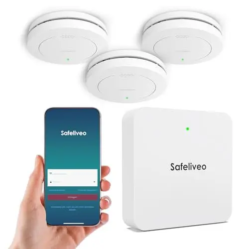 Produktbild: Safeliveo Rauchmelder 10 Jahre Batterie Vernetzt Smart Feuermelder WLAN 3er Set mit Basisstation, Brandmelder mit 85dB Hörbarer Alarm
