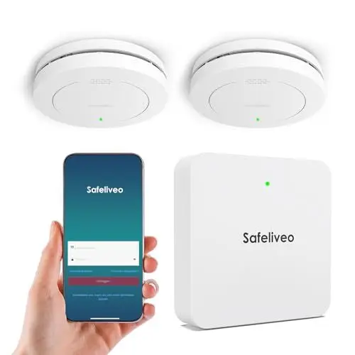 Produktbild: Safeliveo Rauchmelder 10 Jahre Batterie WLAN Feuermelder Vernetzt 2er Set, 1 Basisstation, TÜV Rheinland Zertifiziert Brandmelder mit 85dB Hörbarer Alarm