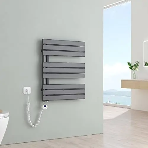 Produktbild: S'AFIELINA Elektrischer Badheizkörper mit Thermostat 762x600mm Handtuchheizkörper Elektrisch Handtuchwärmer Badheizkörper Paneel Seitenanschluss 400 Watt (Anthrazit)