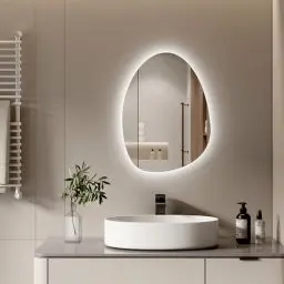 Produktbild: S'AFIELINA Spiegel mit Beleuchtung Asymmetrischer LED Badspiegel 60 x 45 cm mit Touch-Schalter, Dimmbar 3 Lichtfarbe Einstellbare, Beschlagfrei Badezimmerspiegel mit Beleuchtung