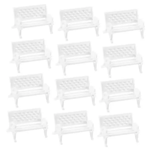 Produktbild: SAFIGLE 125 STK Parkstuhl Dekoration Miniatur-Bank Miniaturhaus Mini-gartenbank Märchenhafte Gartenmöbel Mini-gartenfiguren Mini-bankhaus Mini-kunststoffbänke Spielzeug Weiß Kind Abs Säule
