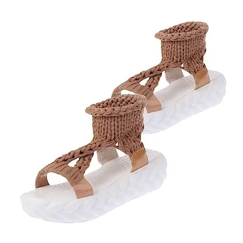 Produktbild: SAFIGLE 1 Paar gestrickte Wollsandalen Slipper-Stiefel Damen Keilsandalen für Damen Peeptoe-Sandalen sommerschuhe summer shoes hausschuhe Sommersandalen Frauen stricken Sandalen Coffee