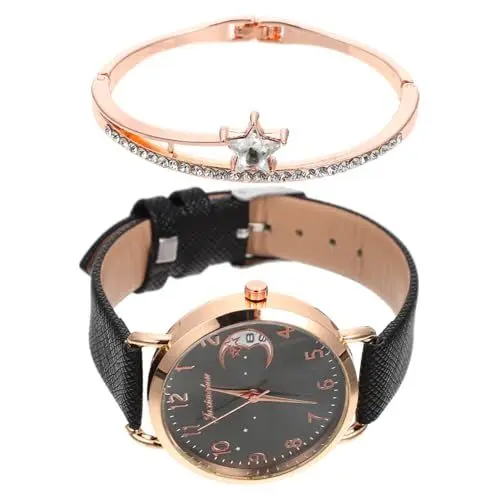 Produktbild: SAFIGLE Damen-quarzuhr Mit Mond-Design Armband-Set Zartes Armbanduhren-Set Für Festliche Partys