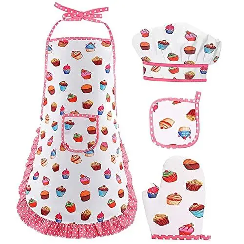 Produktbild: SAFIGLE 1 Set Muster Backen Cotusme Küche Mikrowelle Hut Vortäuschen Schön Spielen Kinderhandschuh Für Outfits Handschuhe Halter Schürze Haushalt Rolle Kind Koch Spielmatte Topf Kinder
