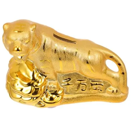 Produktbild: SAFIGLE 1stk Lucky Tiger Sparschwein Goldene Geldbank Münzbank Miniaturfiguren Goldene Tischdekoration Jungen Sparschwein Sparbüchse Für Kinder Geldbanken Einfarbig Glasiertes Porzellan