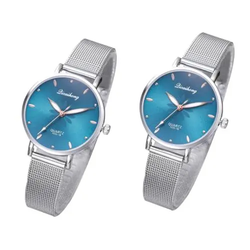 Produktbild: SAFIGLE 2St Quarz Armreif Damenuhr Damen armbanduhren modische Uhren Luxusuhren Damenarmbanduhren für Damen die Uhr Mesh-Uhren Quarzuhr Green