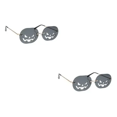 Produktbild: SAFIGLE 2 Paar Trendige Randlose Kürbis-sonnenbrillen Rahmenlose Hohle Brillen Vintage Personalisierte Sonnenbrillen Foto-requisiten Halloween-süßes-oder-saures-brillen