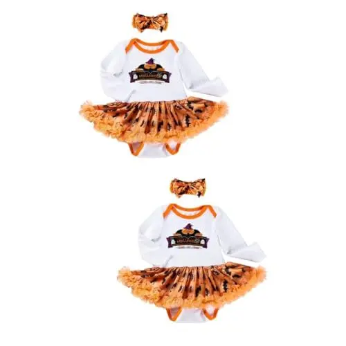 Produktbild: SAFIGLE 2 Sätze Langärmliges Stramplerkleid Halloween-outfits Für Neugeborene Babybodys Halloween-langarm-bodysuit Für Babys Mädchen Stirnbänder -body Mit Langen Ärmeln Baumwolle