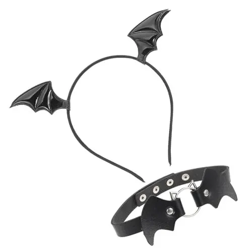 Produktbild: SAFIGLE 2 Sätze fledermaus stirnband kragen Halsband mit Fledermausflügeln Kopfbedeckung mit Fledermausflügeln halloween haarschmuck halloween kopfschmuck schmücken Haarband Black