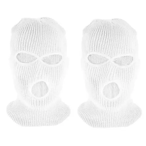 Produktbild: SAFIGLE 2 Stück 3 Wollmütze Mit Drei Löchern Skimasken Vollgesichtsmaske 3-loch Gestrickte Skimaske Sturmhaube Skimaske 3-loch-skimaske Skimaske Stricken Ski-maske Garn Weiß