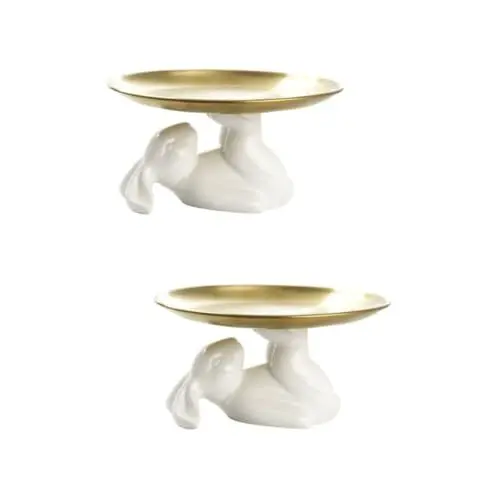 Produktbild: SAFIGLE Hasen Teller Kuchen 2 Kuchentablett Süßigkeitenschale Deckel Schmuckhalter Kuchen Servierplatte Zuckerdose Desserttablett Weiß Kuchenständer Cupcake Halter