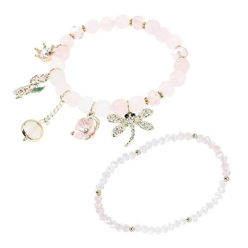 Produktbild: SAFIGLE 2st Armband Aus Kristallperlen Gewebte Armbänder Für Damen Edelsteinarmbänder Für Frauen Libelle Armband Perlenarmbänder Geflochtene Armbänder Rosa Künstlicher Stein