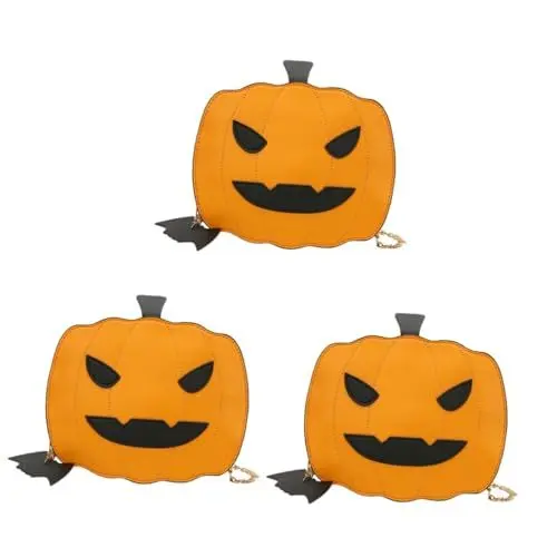Produktbild: SAFIGLE 3St Kürbis-Umhängetasche Halloween-Kürbis-Handtasche Frauen Damentasche halloween tasche halloween bag Tragetasche die Einkaufstasche Damen Umhängetasche Damenhandtasche Pu Orange